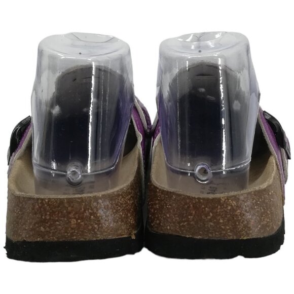 Betula Birkenstock Purple Slip On Leather Clogs Size 38 US 7 Flower Perforated - Picture 6 of 13